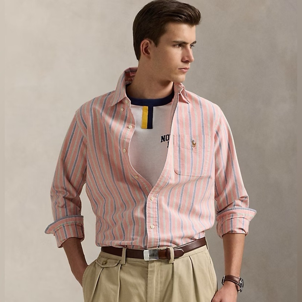 Polo Ralph Lauren Classic Fit Striped Oxford Shirt (Orange, Blue, green) - M